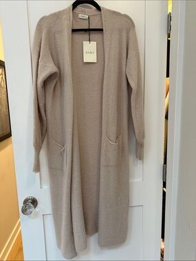 JAKI Long Open-Front Cardigan in Light Taupe